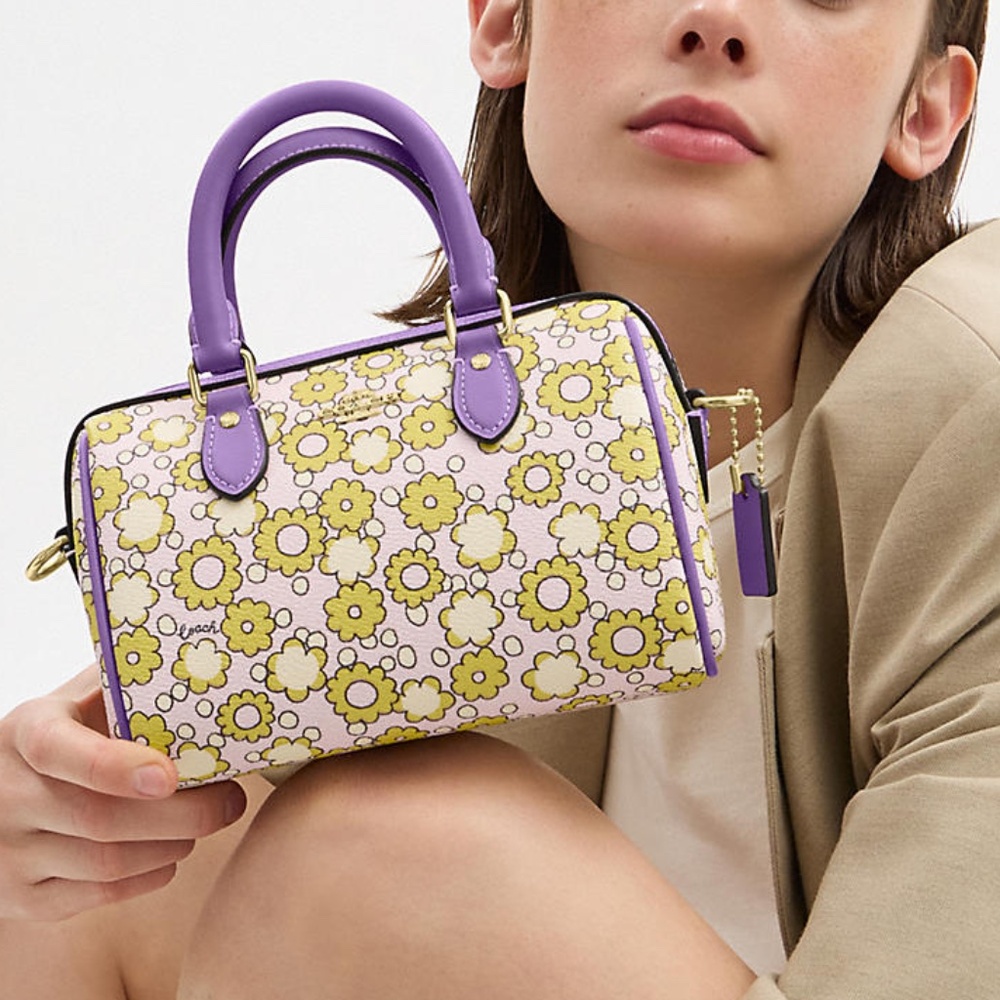 New Coach💜🌼Mini Rowan Crossbody Bag With Floral Print